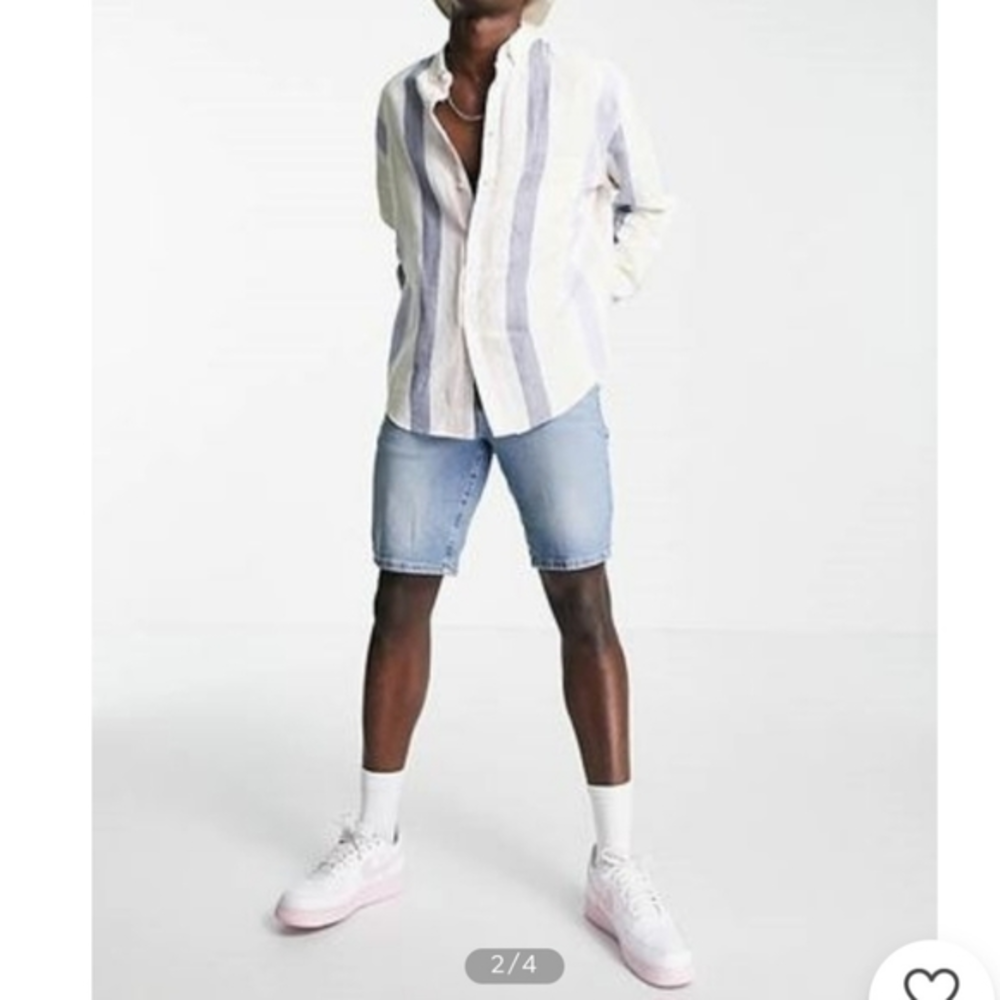 ASOS Design Button Down‎ Stripes Linen Street Style Long Sleeve Shirt